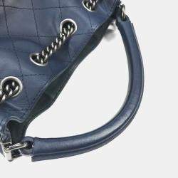 Pre Owned Chanel Matelasse Cc Coco Mark Chain 3-Way Drawstring Handbag Bag Shoulder Leather Blue