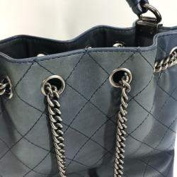 Pre Owned Chanel Matelasse Cc Coco Mark Chain 3-Way Drawstring Handbag Bag Shoulder Leather Blue