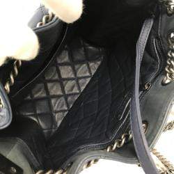 Pre Owned Chanel Matelasse Cc Coco Mark Chain 3-Way Drawstring Handbag Bag Shoulder Leather Blue