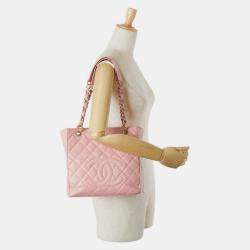 Pre Owned Chanel Matelasse Coco Mark Pst Chain Tote Bag Pink Caviar Skin