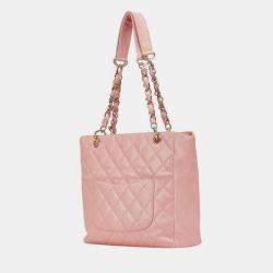 Pre Owned Chanel Matelasse Coco Mark Pst Chain Tote Bag Pink Caviar Skin