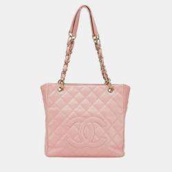 Pre Owned Chanel Matelasse Coco Mark Pst Chain Tote Bag Pink Caviar Skin