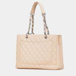 Pre Owned Chanel Matelasse Coco Mark Chain Tote Bag In Beige Caviar Leather