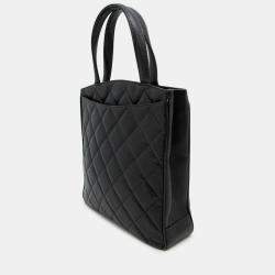 Pre Owned Chanel Matelasse Coco Mark Caviar Skin Tote Bag Deka Handbag Black