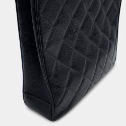 Pre Owned Chanel Matelasse Coco Mark Caviar Skin Tote Bag Deka Handbag Black