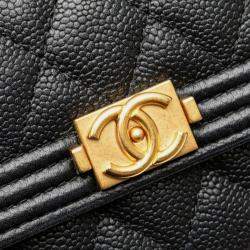 Pre Owned Chanel Matelasse Boy Chanel Coco Mark Chain Shoulder Wallet In Black Caviar Skin