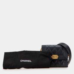 Pre Owned Chanel Matelasse Boy Chanel Coco Mark Chain Shoulder Wallet In Black Caviar Skin