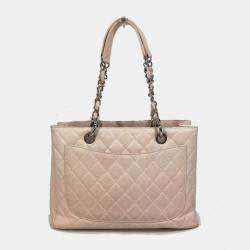 Pre Owned Chanel Cc Coco Mark Matelasse Chain Gst Shoulder Bag Tote In Caviar Skin Pink