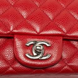 مملوكة مسبقًا Chanel Square Classic Single Flap Mini Red Quilted Caviar Leather Bag