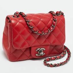 مملوكة مسبقًا Chanel Square Classic Single Flap Mini Red Quilted Caviar Leather Bag