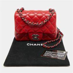 مملوكة مسبقًا Chanel Square Classic Single Flap Mini Red Quilted Caviar Leather Bag