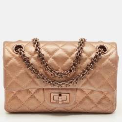 Pre Owned Chanel Reissue 2.55 Classic 224 Rose Gold Quilted Leather Flap Bag
