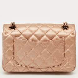 Pre Owned Chanel Reissue 2.55 Classic 224 Rose Gold Quilted Leather Flap Bag