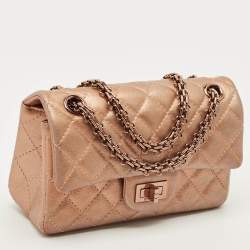 Pre Owned Chanel Reissue 2.55 Classic 224 Rose Gold Quilted Leather Flap Bag
