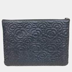 Pre Owned Chanel Blue Leather Camellia Clutch