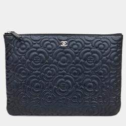 Pre Owned Chanel Blue Leather Camellia Clutch