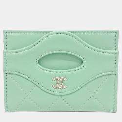 Pre Owned محفظة شانيل جلد أخضر لحفظ البطاقات