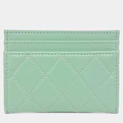 Pre Owned محفظة شانيل جلد أخضر لحفظ البطاقات