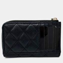 مملوكة مسبقًا حامل بطاقات شانيل جلد كافيار أسود