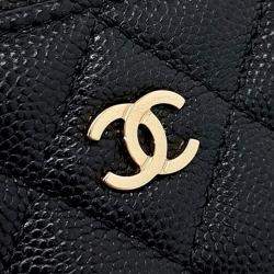 مملوكة مسبقًا حامل بطاقات شانيل جلد كافيار أسود