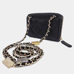 Pre Owned Chanel Black Caviar Leather Caviar Chain Card Holder