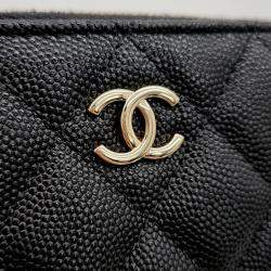 Pre Owned Chanel Black Caviar Leather Caviar Chain Card Holder