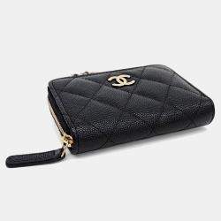 Pre Owned Chanel Black Caviar Leather Caviar Chain Card Holder