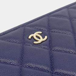 Pre Owned Chanel Blue Caviar Leather Caviar Clutch New Medium