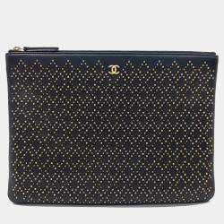 Pre Owned حقيبة كلتش شانيل جلد أسود جديدة وسط