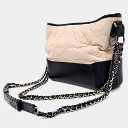 Pre Owned Chanel Beige Black Leather Gabrielle Hobo Bag Medium