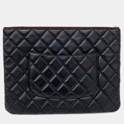 Pre Owned حقيبة كلاتش شانيل جلد حمل أسود وسط جديد