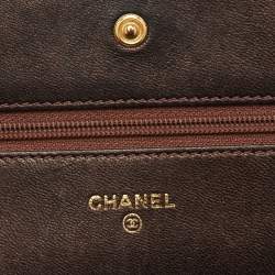 Pre Owned Chanel Metallic Embossed Camellia Leather CC Wallet On Chain