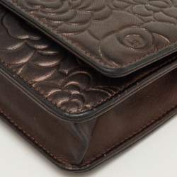 Pre Owned Chanel Metallic Embossed Camellia Leather CC Wallet On Chain