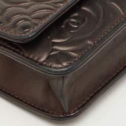 Pre Owned Chanel Metallic Embossed Camellia Leather CC Wallet On Chain