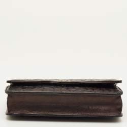 Pre Owned Chanel Metallic Embossed Camellia Leather CC Wallet On Chain