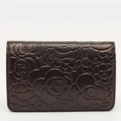 Pre Owned Chanel Metallic Embossed Camellia Leather CC Wallet On Chain