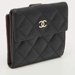 مملوكة مسبقًا Chanel CC Black Quilted Caviar Leather French Wallet
