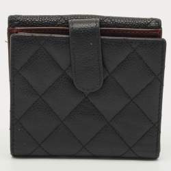 مملوكة مسبقًا Chanel CC Black Quilted Caviar Leather French Wallet
