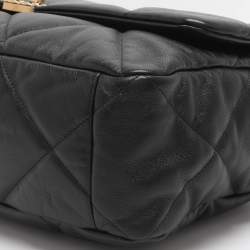 مملوكة مسبقًا حقيبة شانيل ماكسي 19 جلد أسود مبطن بقلاب