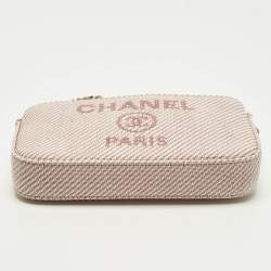 Pre Owned حقيبة كلتش شانيل سلسلة قماش وردي مزدوجة السحاب دوفيلا