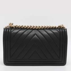 Pre Owned حقيبة شانيل بوي جلد أسود مبطن متوسطة بقلاب