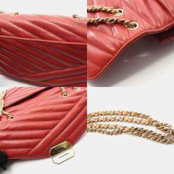Pre Owned Chanel Gabrielle Red Chevron Quilted Leather Flap Bag