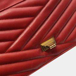 Pre Owned Chanel Gabrielle Red Chevron Quilted Leather Flap Bag