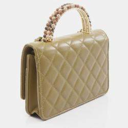 Pre Owned Chanel CC Strass on Top Khaki Leather Wallet on Chain