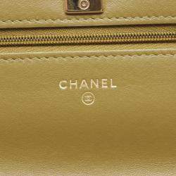 Pre Owned Chanel CC Strass on Top Khaki Leather Wallet on Chain