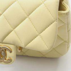 Pre Owned Chanel  Flap Mini Yellow Leather Shoulder Bag