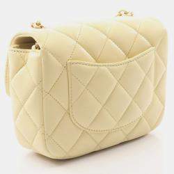 Pre Owned Chanel  Flap Mini Yellow Leather Shoulder Bag