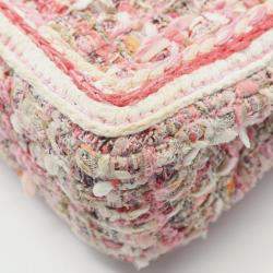 Pre Owned حقيبة كتف شانيل مضفرة تويد وردية قلاب مزدوج كلاسيكية مستطيلة