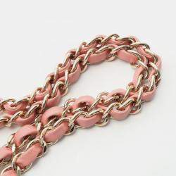 Pre Owned حقيبة كتف شانيل مضفرة تويد وردية قلاب مزدوج كلاسيكية مستطيلة