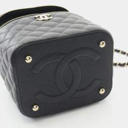Pre Owned Chanel  Vanity Case Black Leather Shoulder Bag